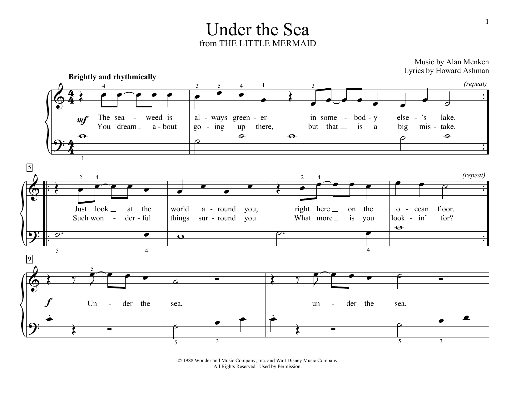 Download Alan Menken Under The Sea (from The Little Mermaid) Sheet Music