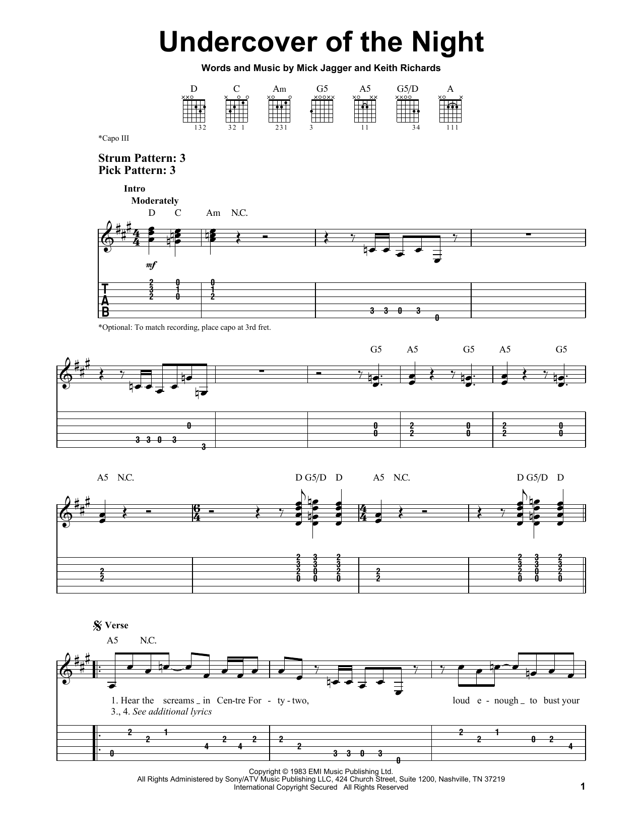 Download The Rolling Stones Undercover Of The Night Sheet Music