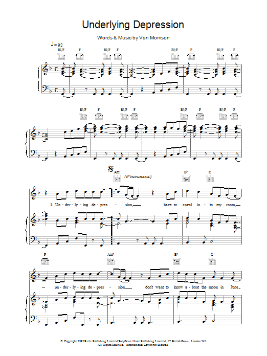 Van Morrison Underlying Depression sheet music notes printable PDF score