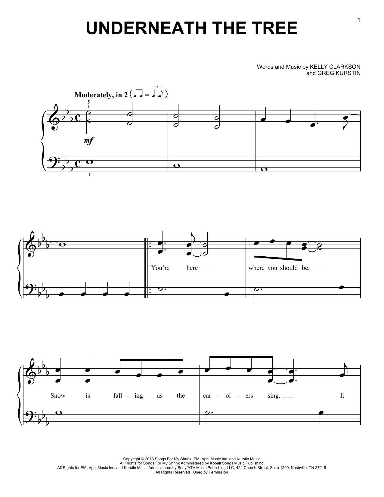 Download Kelly Clarkson Underneath The Tree Sheet Music