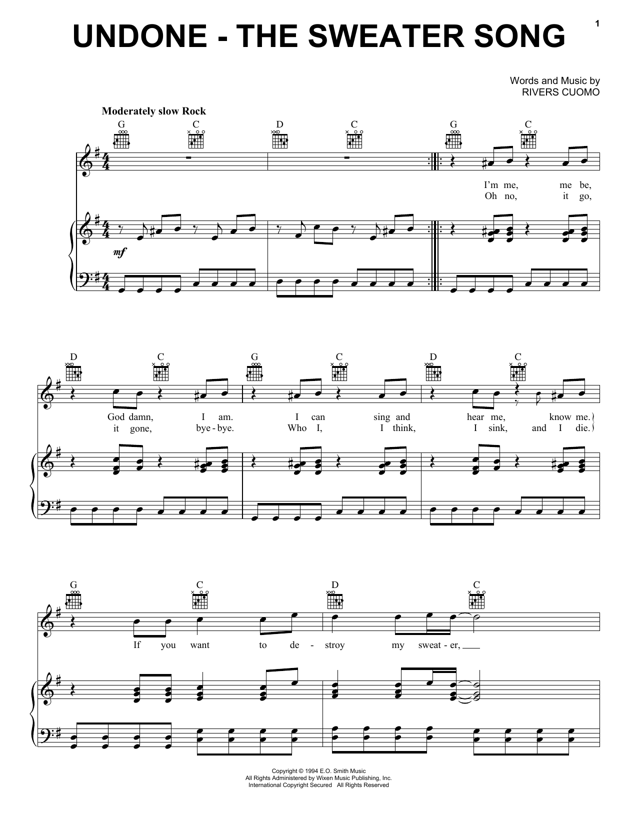 Download Weezer Undone - The Sweater Song Sheet Music