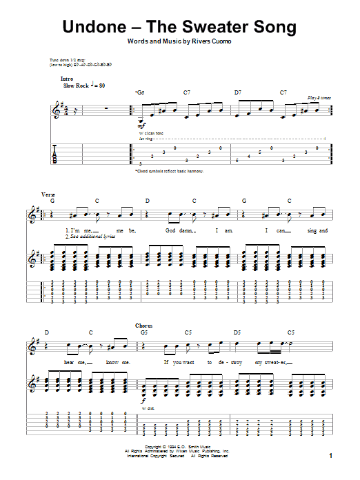Download Weezer Undone - The Sweater Song Sheet Music