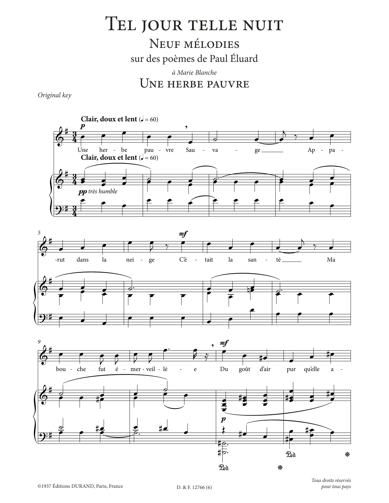 Francis Poulenc Une herbe pauvre (High Voice) sheet music notes printable PDF score