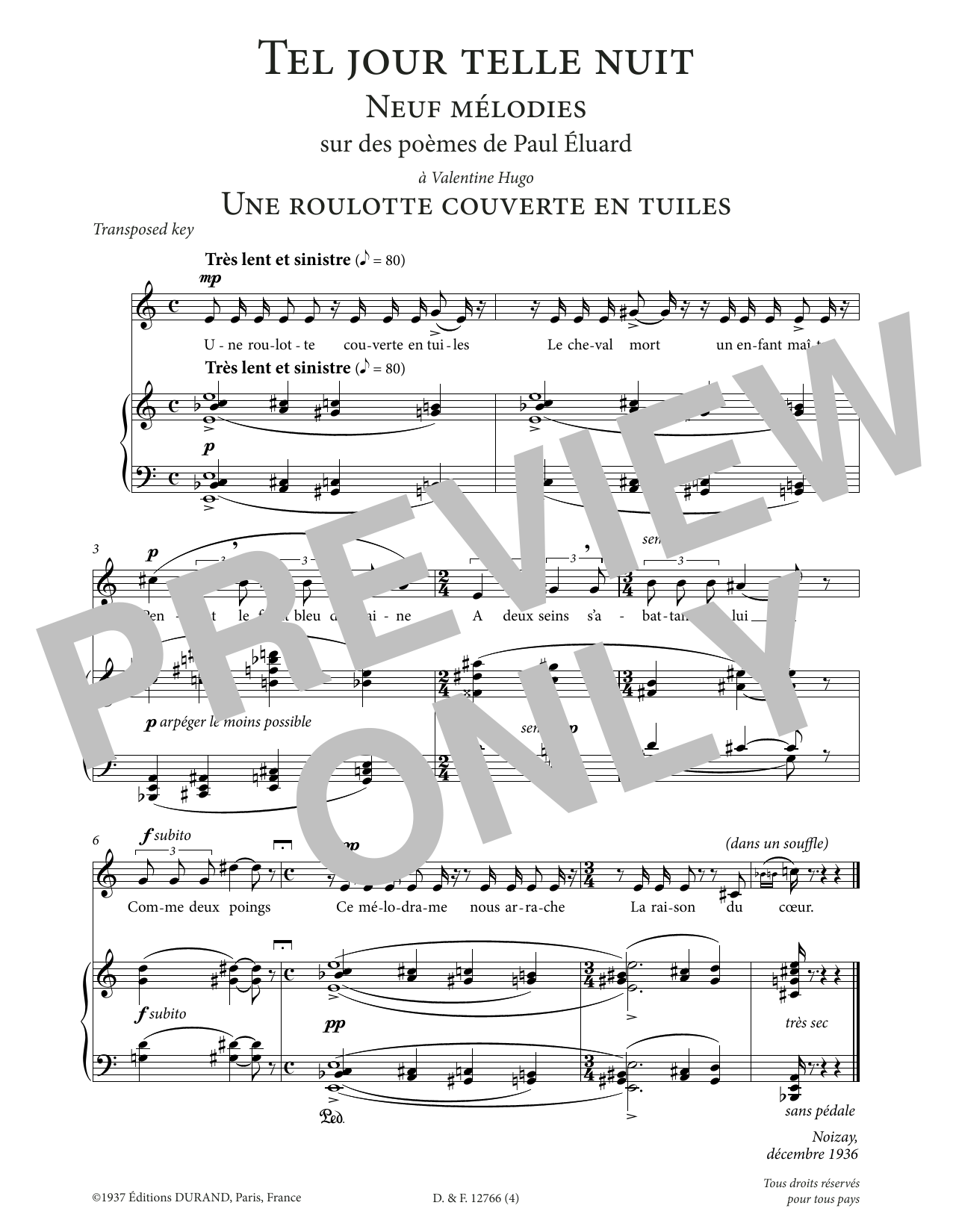Francis Poulenc Une roulotte couverte en tuiles (High Voice) sheet music notes printable PDF score