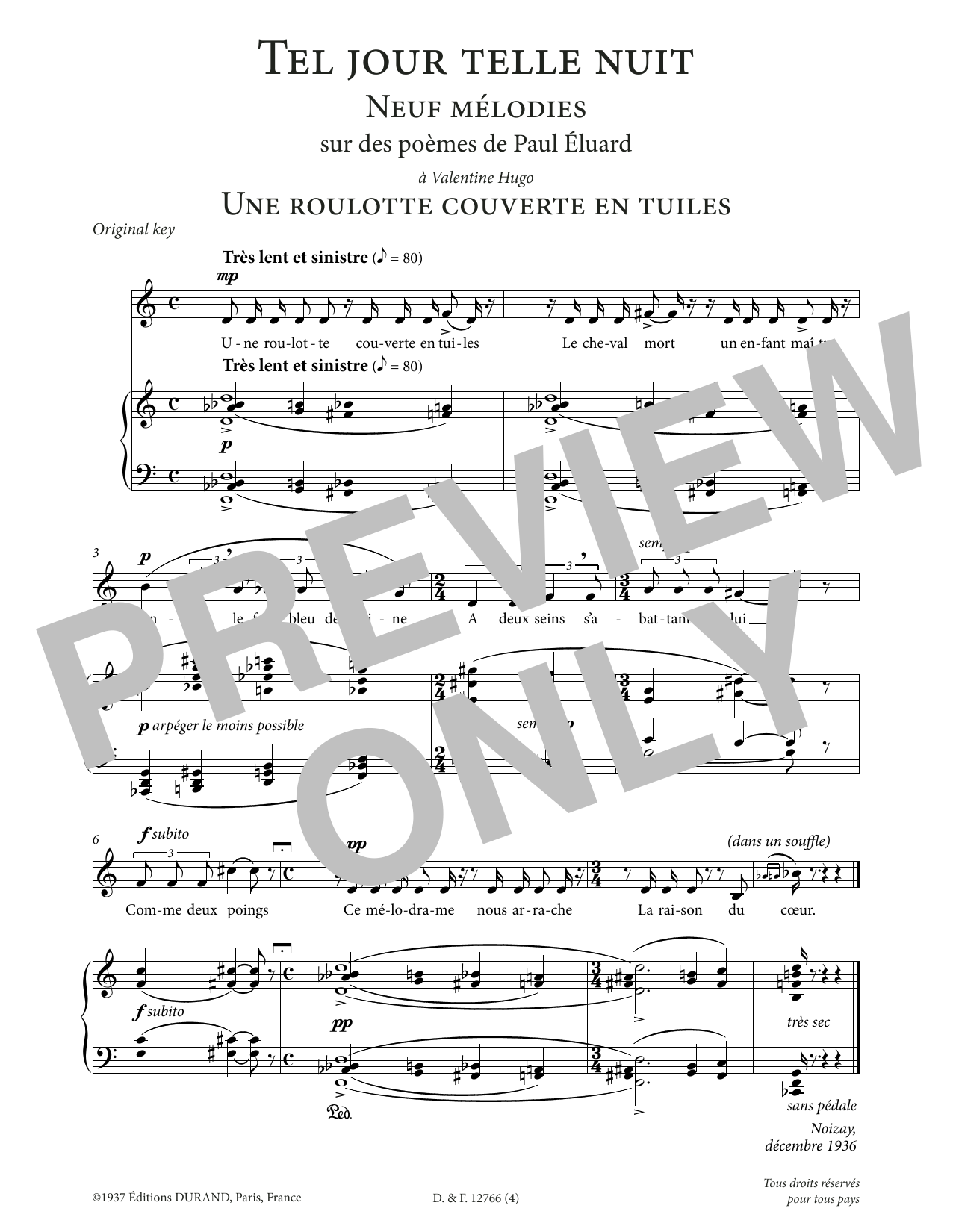 Francis Poulenc Une roulotte couverte en tuiles (Low Voice) sheet music notes printable PDF score