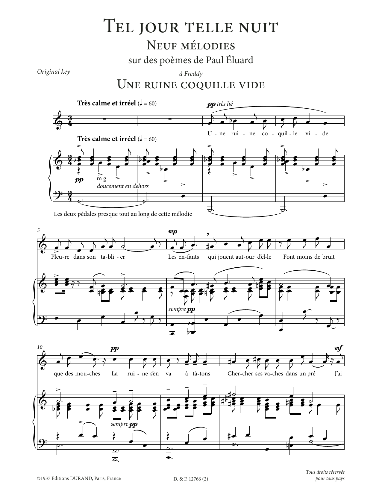 Francis Poulenc Une ruine coquille vide (High Voice) sheet music notes printable PDF score