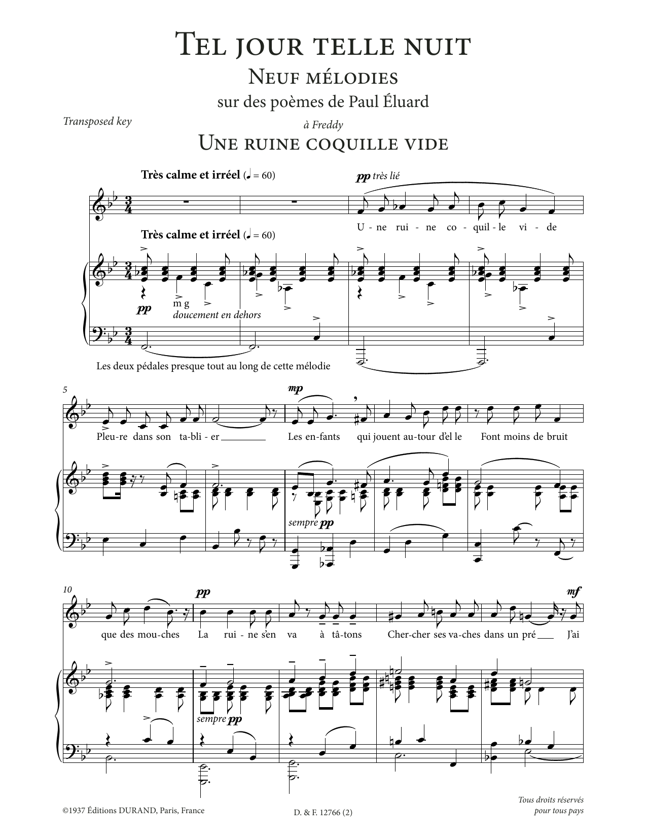 Francis Poulenc Une ruine coquille vide (Low Voice) sheet music notes printable PDF score