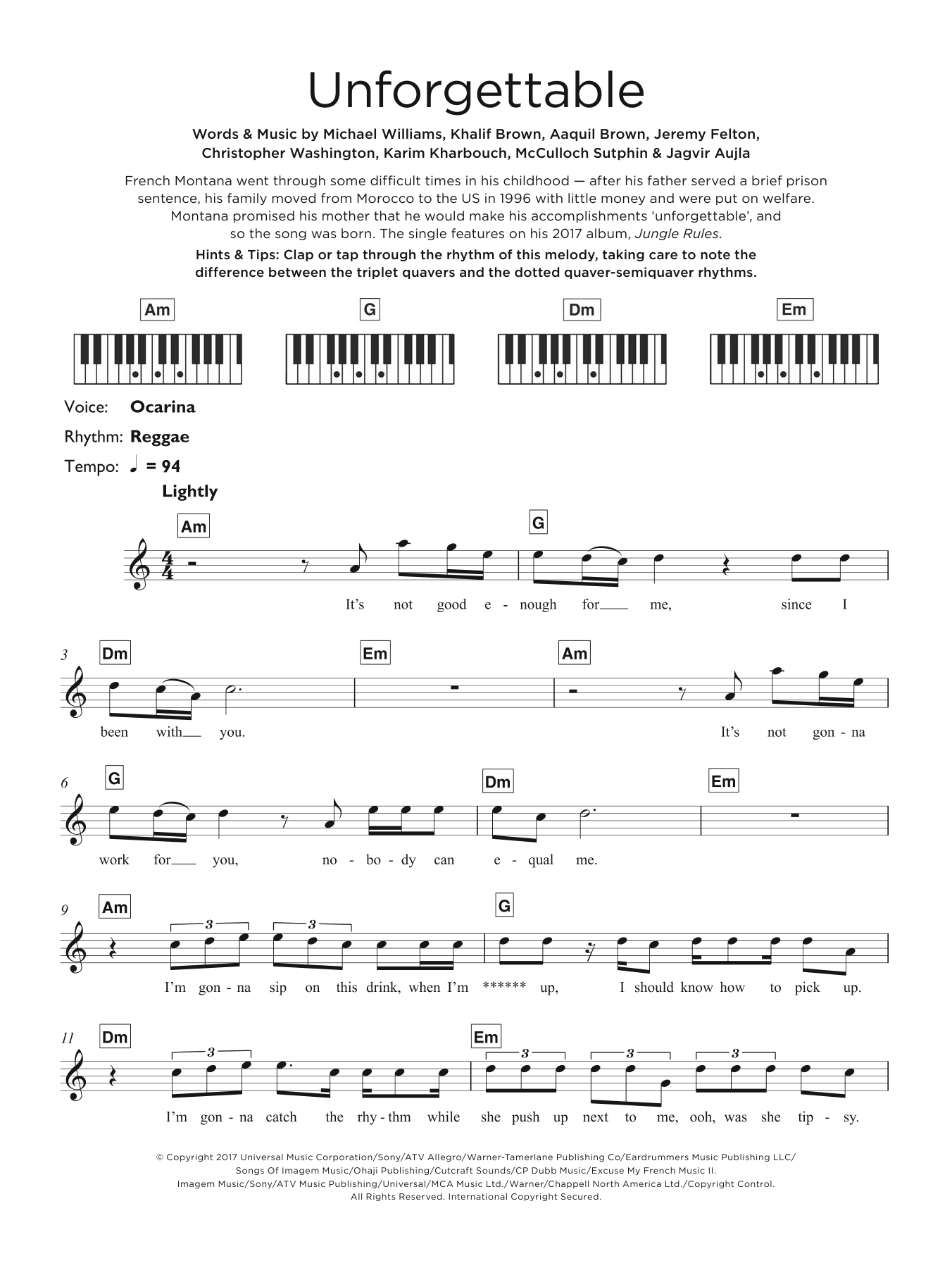 Download French Montana Unforgettable (feat. Swae Lee) Sheet Music