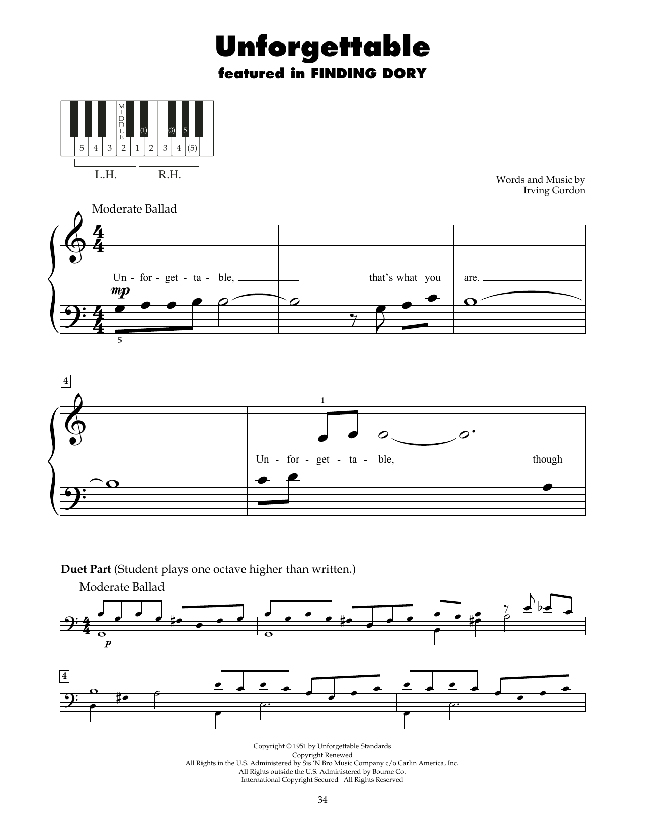 Nat King Cole Unforgettable sheet music notes printable PDF score