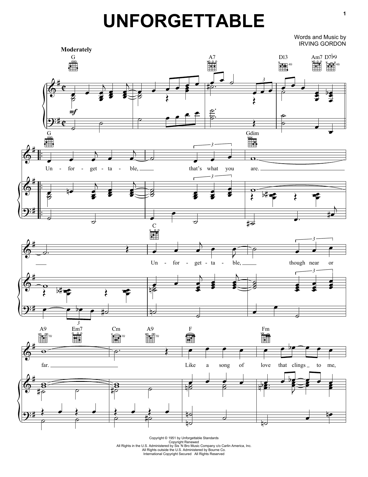 Download Nat King Cole Unforgettable Sheet Music