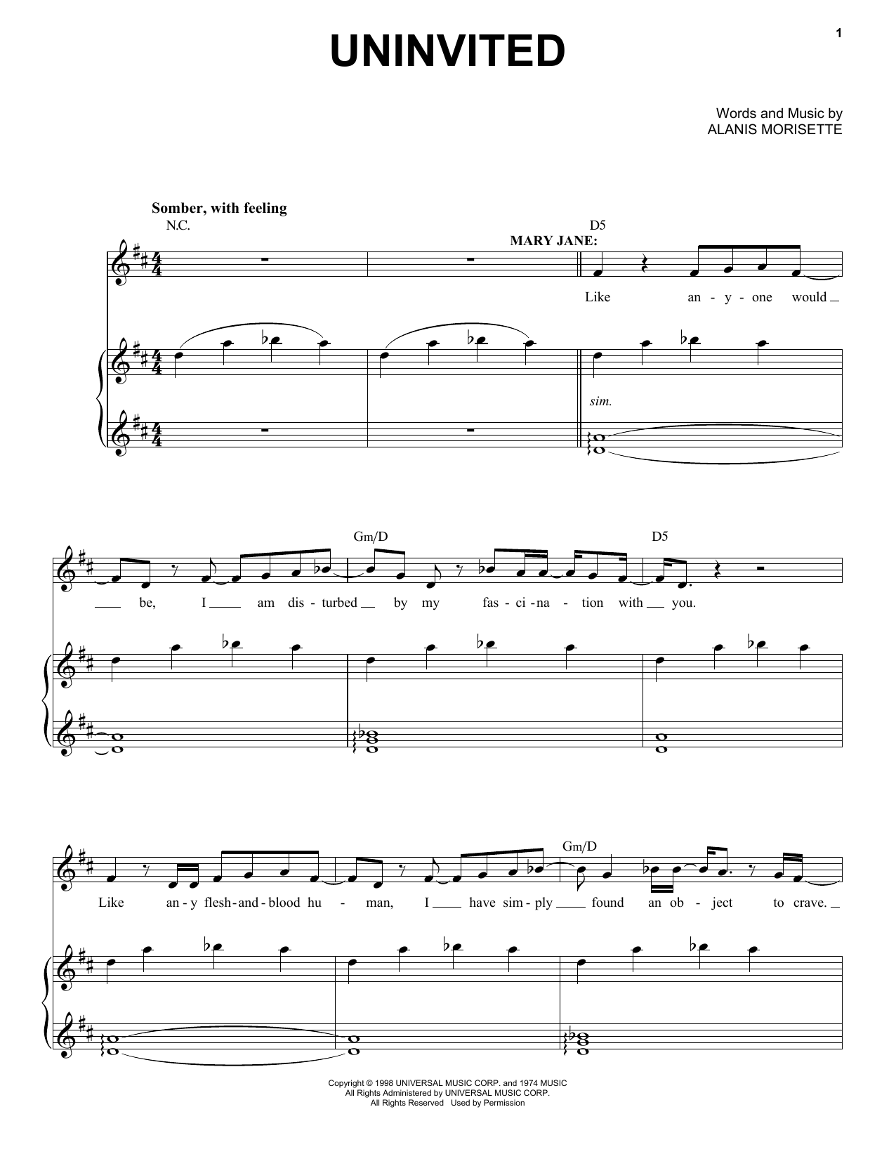 Download Alanis Morissette Uninvited (from Jagged Little Pill The Sheet Music