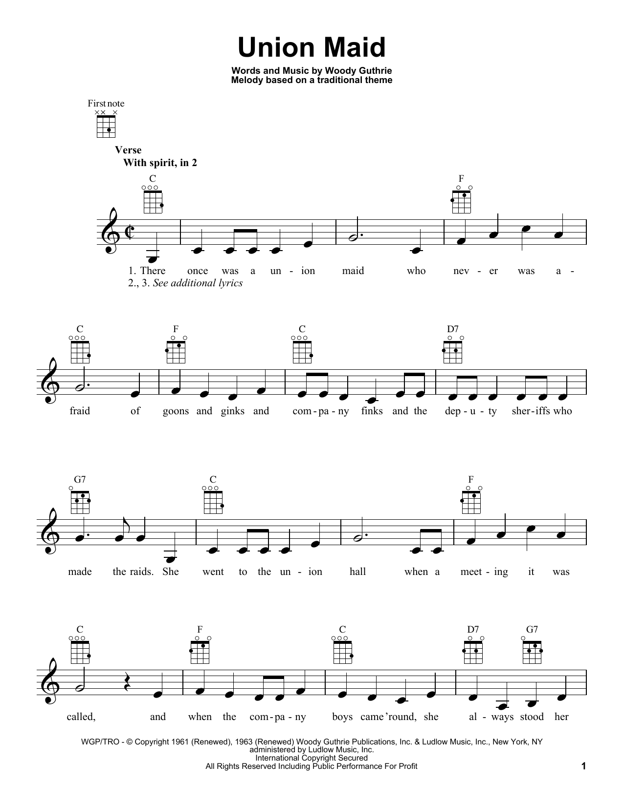 Download Woody Guthrie Union Maid Sheet Music