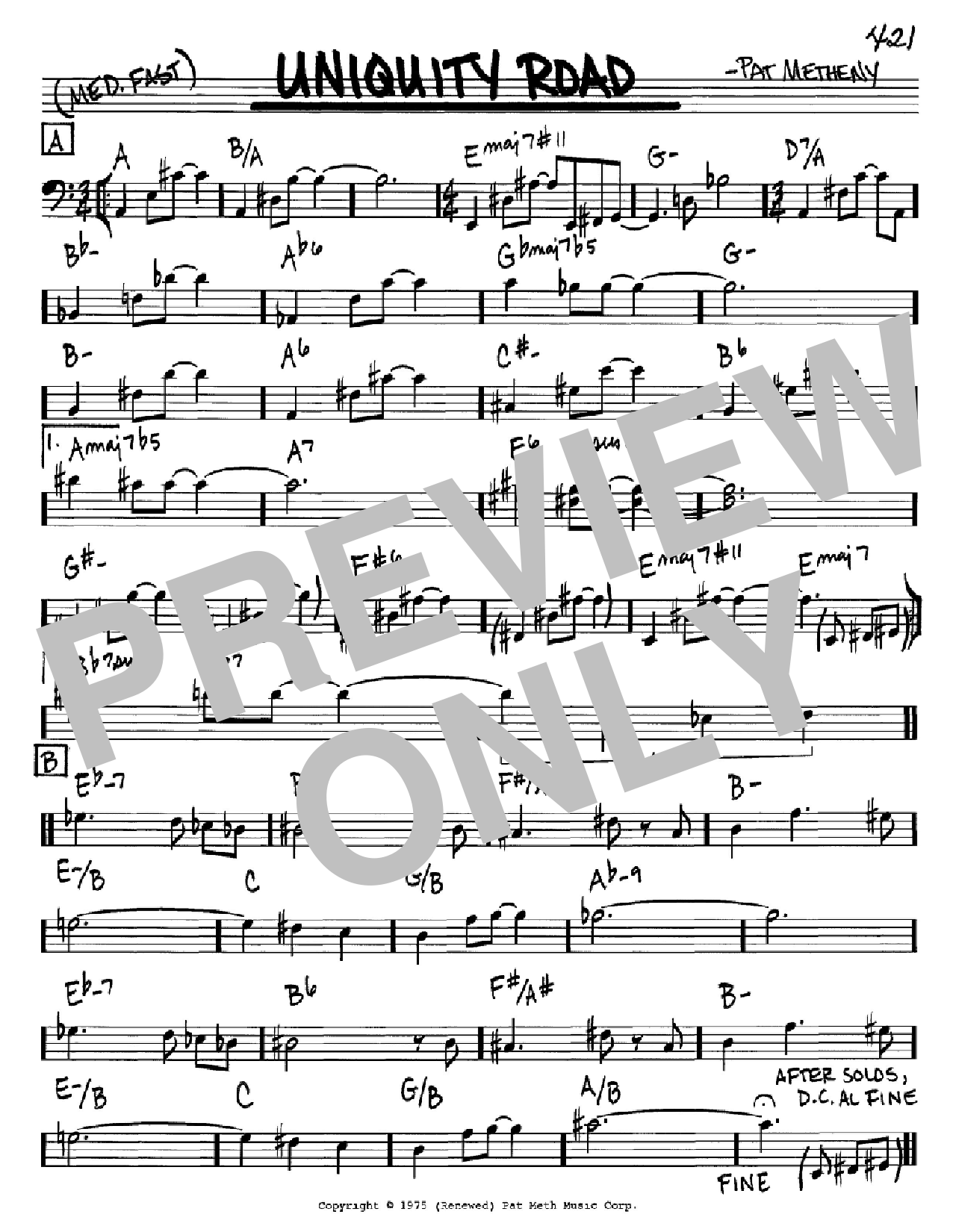 Download Pat Metheny Uniquity Road Sheet Music