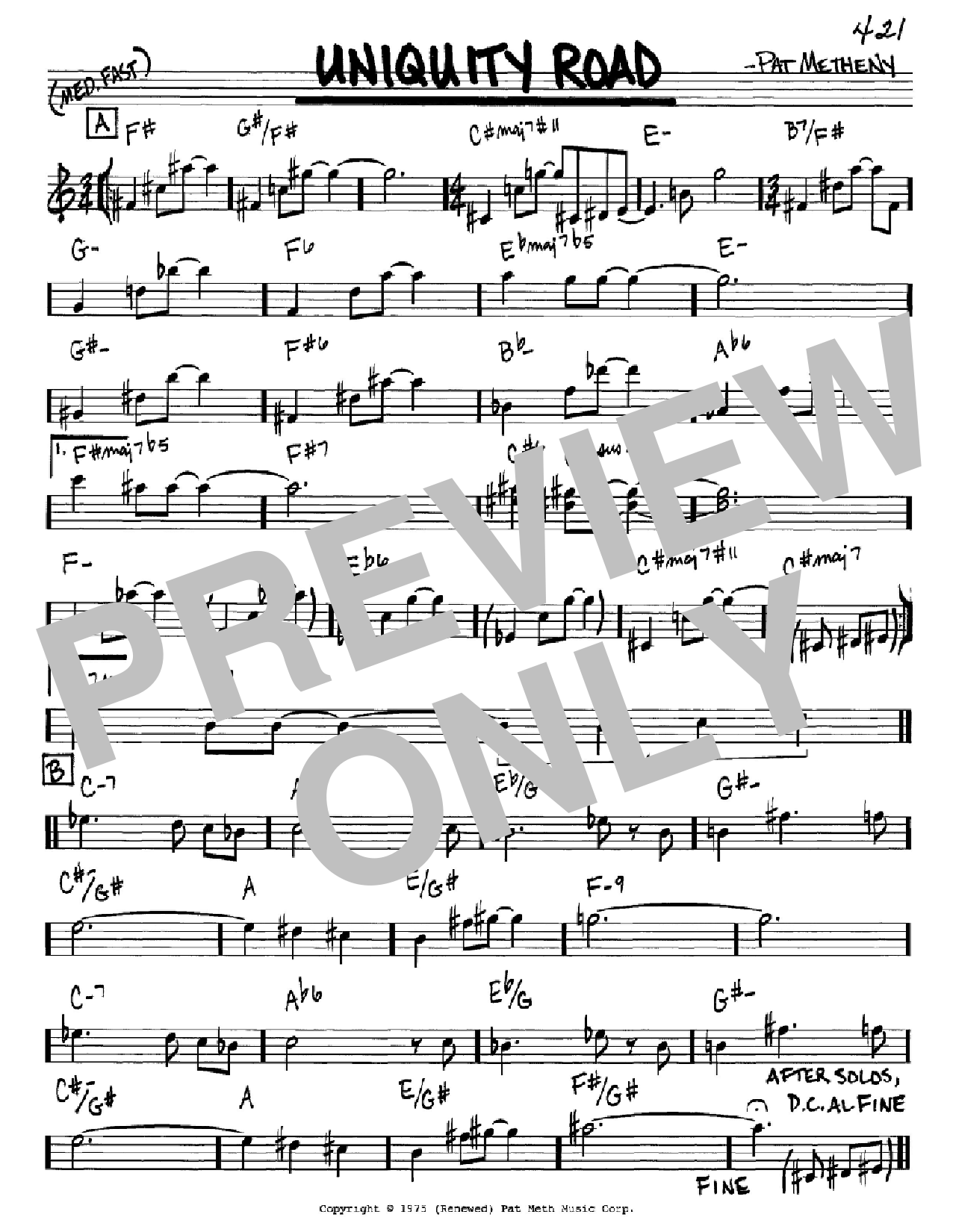 Download Pat Metheny Uniquity Road Sheet Music