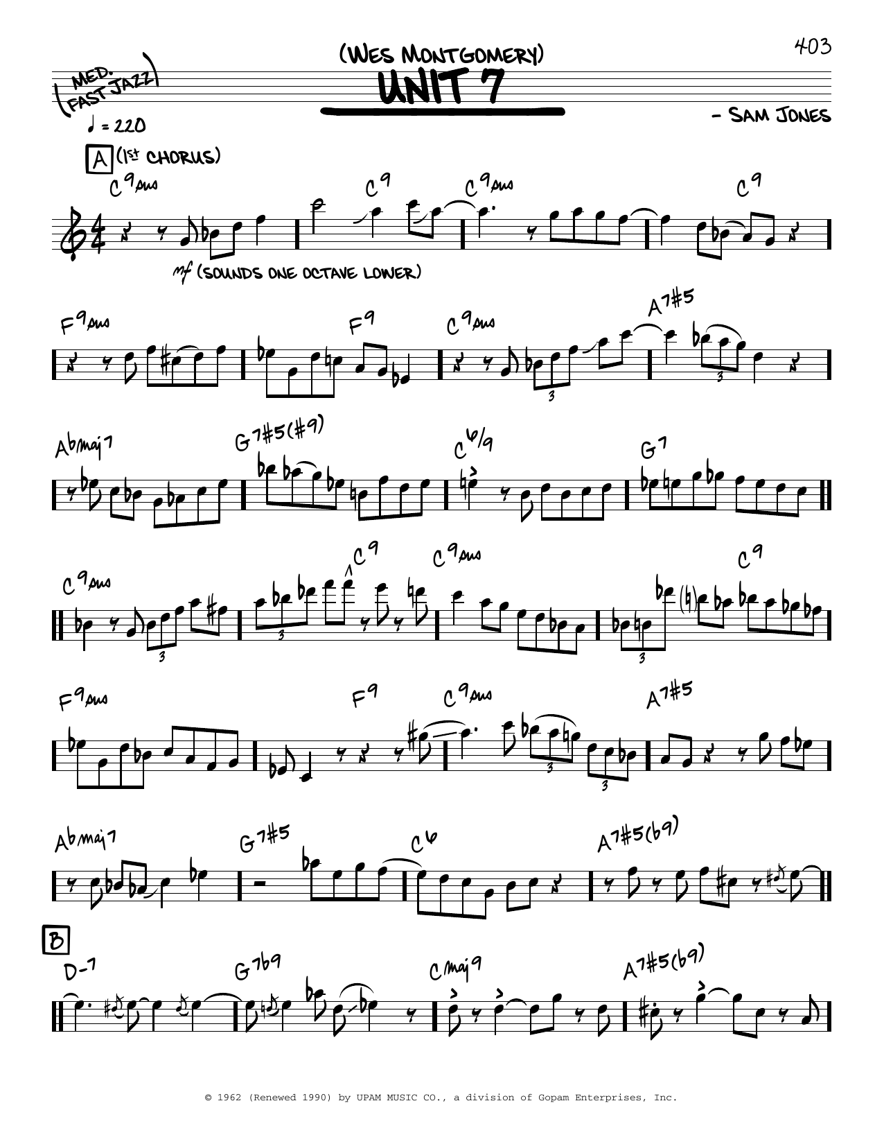 Download Wes Montgomery Unit 7 (solo only) Sheet Music