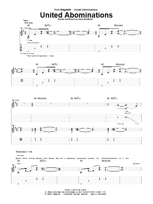 Download Megadeth United Abominations Sheet Music