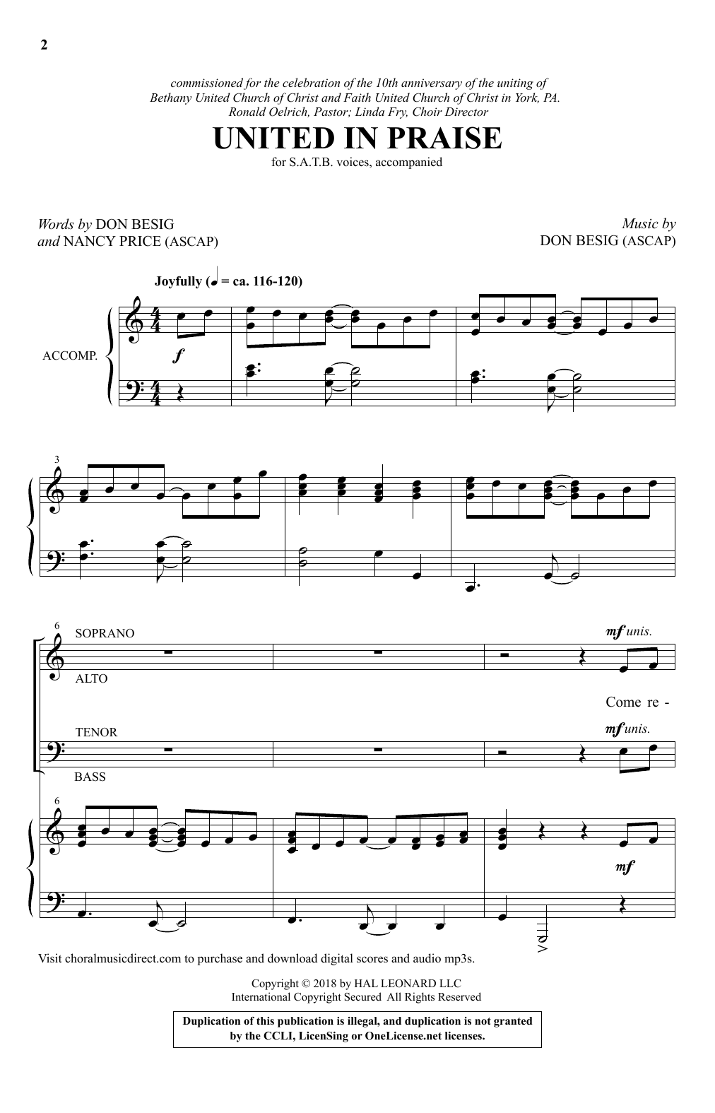 Download Don Besig United In Praise Sheet Music