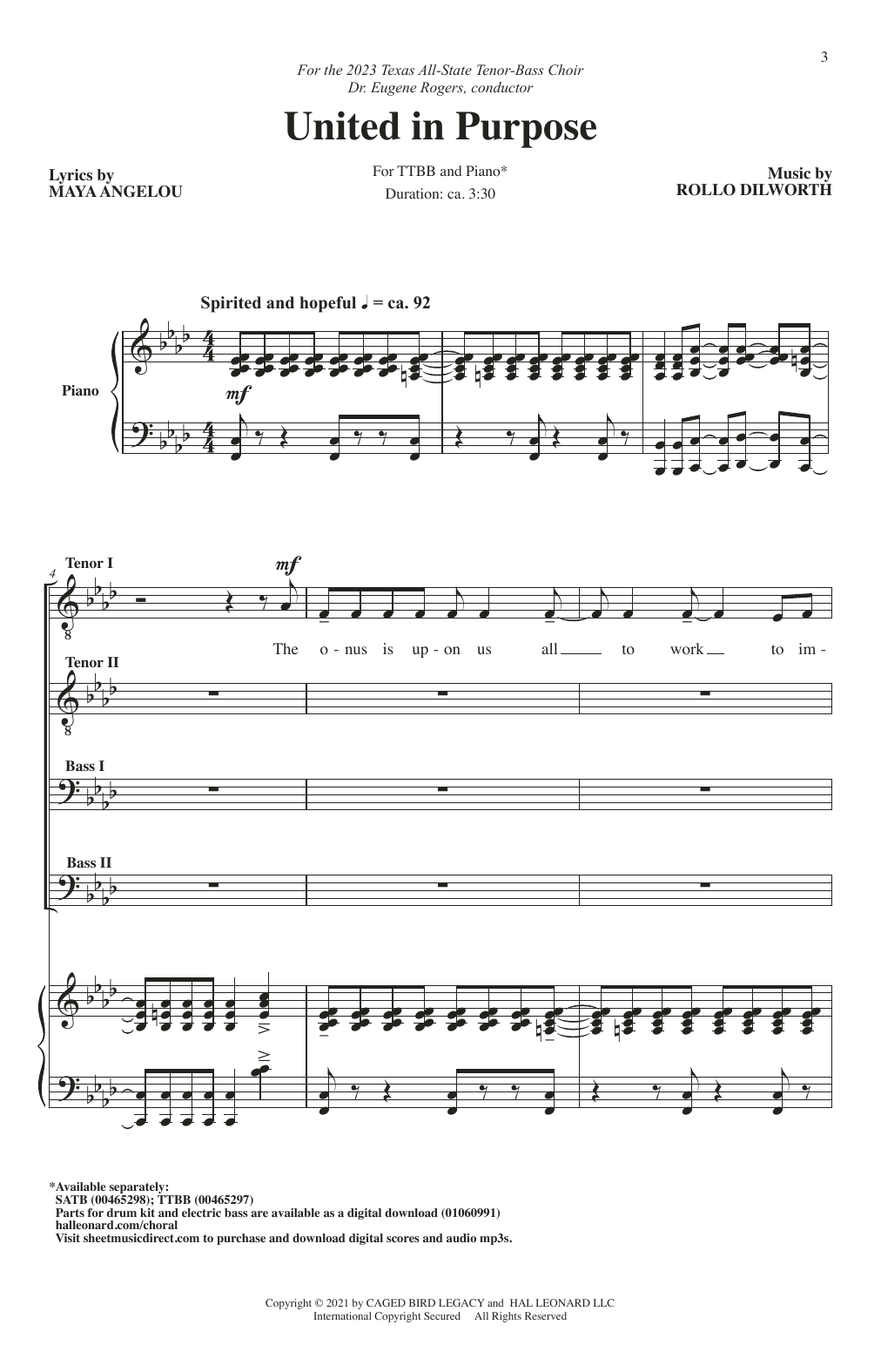 Download Maya Angelou and Rollo Dilworth United In Purpose Sheet Music