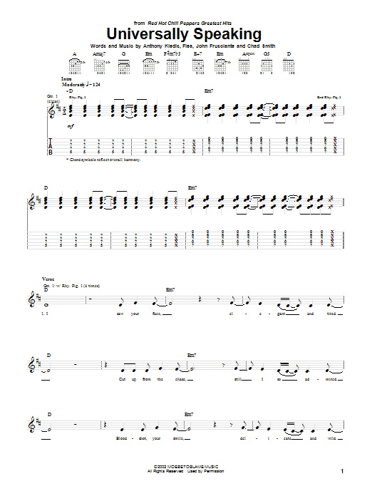 Download Red Hot Chili Peppers Universally Speaking Sheet Music