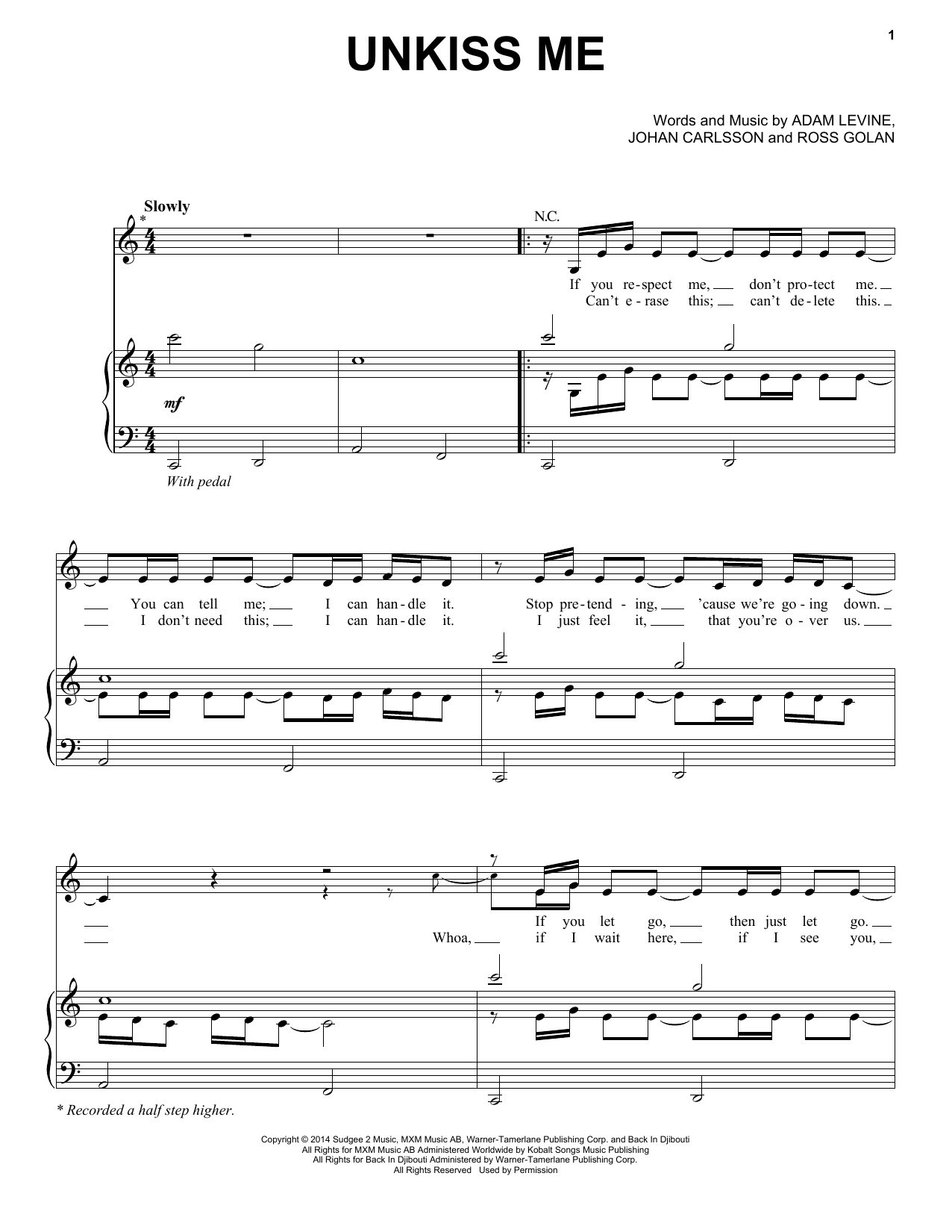 Download Maroon 5 Unkiss Me Sheet Music