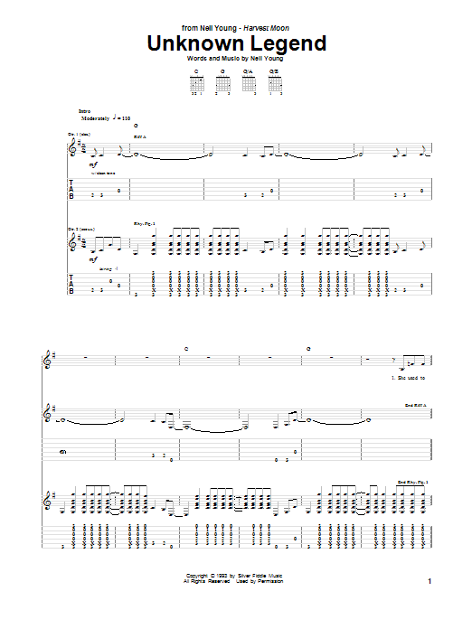 Download Neil Young Unknown Legend Sheet Music