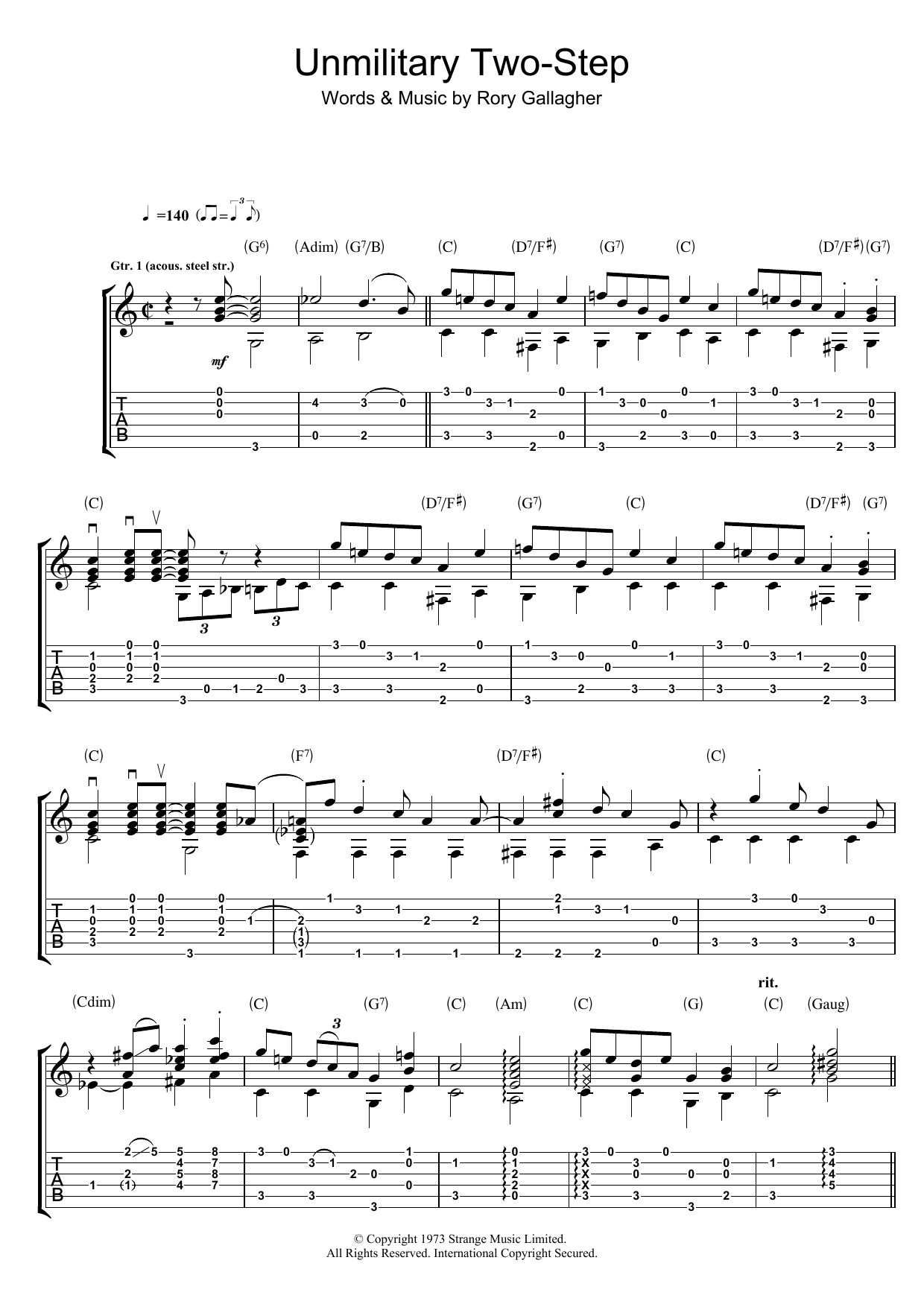 Download Rory Gallagher Unmilitary Two Step Sheet Music