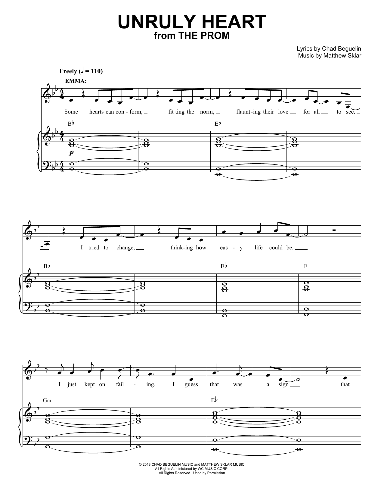 Download Matthew Sklar & Chad Beguelin Unruly Heart (from The Prom: A New Musi Sheet Music