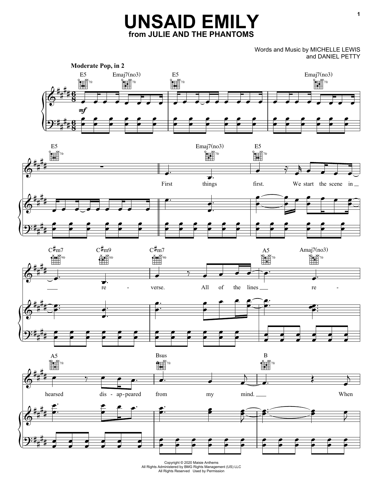 Download Charlie Gillespie Unsaid Emily (from Julie and the Phanto Sheet Music