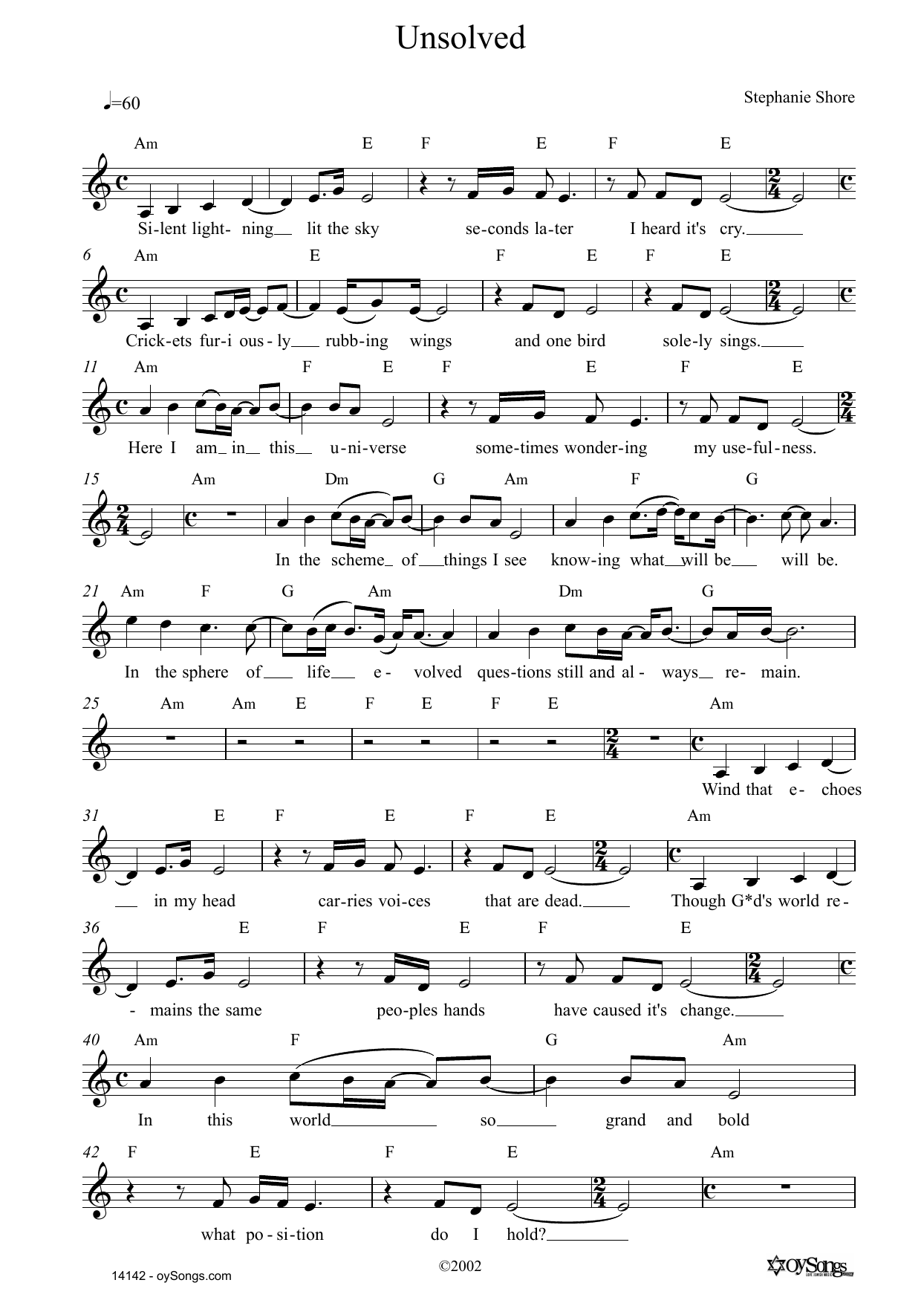 Download Stephanie Shore Unsolved Sheet Music