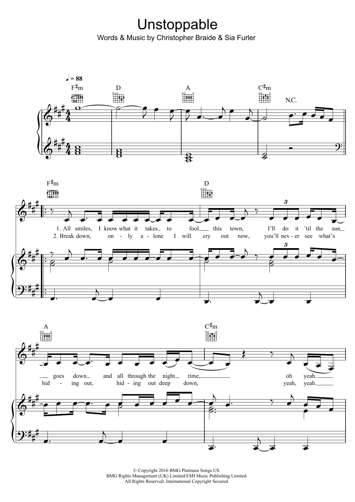 Download Sia Unstoppable Sheet Music