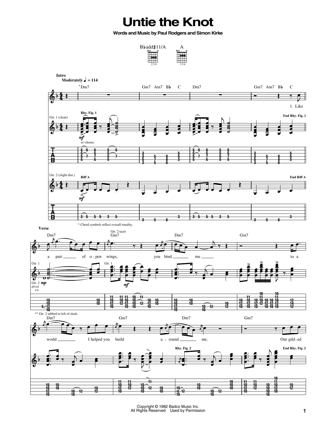 Download Bad Company Untie The Knot Sheet Music