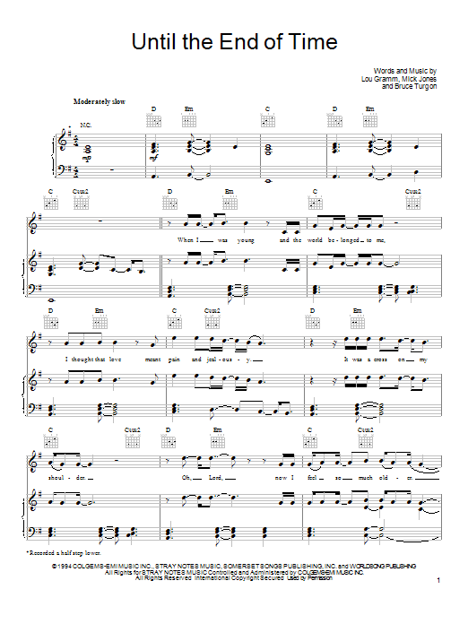 Download Foreigner Until The End Of Time Sheet Music