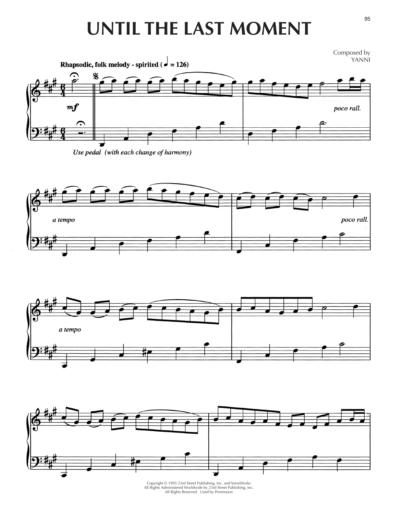 Download Yanni Until The Last Moment Sheet Music