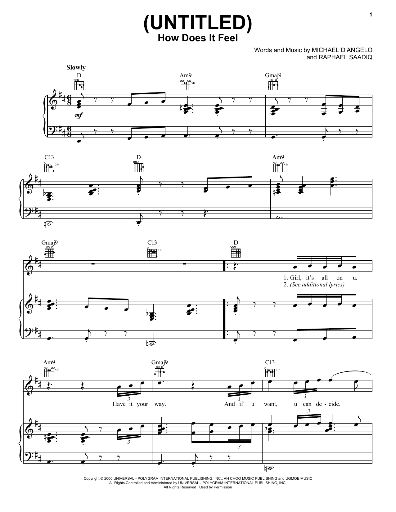 Download D'Angelo (Untitled) How Does It Feel Sheet Music