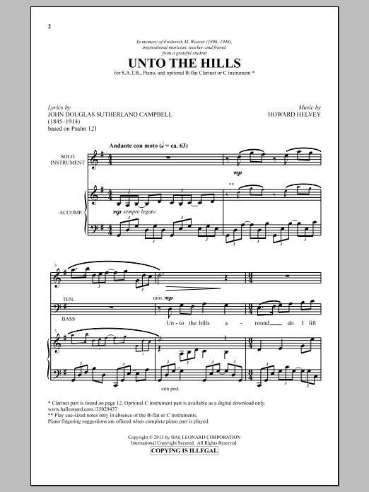 Download Howard Helvey Unto The Hills Sheet Music