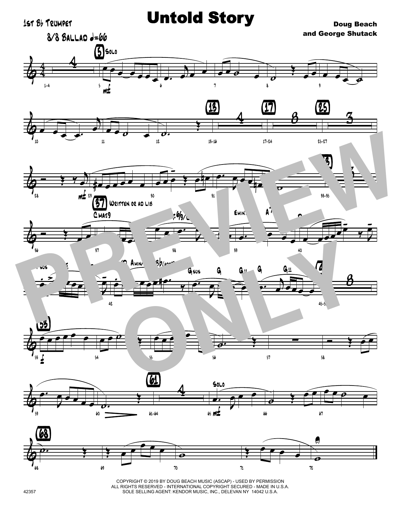 Download Doug Beach & George Shutack Untold Story - 1st Bb Trumpet Sheet Music