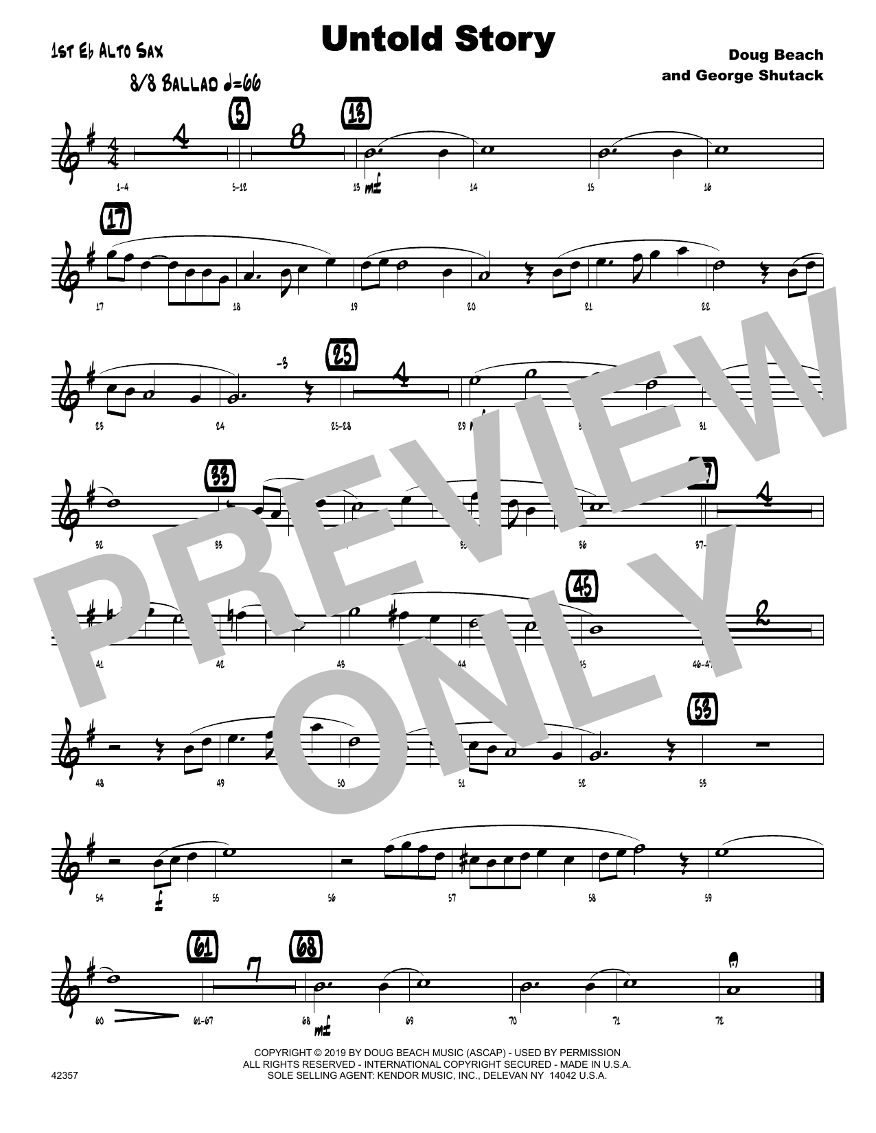 Download Doug Beach & George Shutack Untold Story - 1st Eb Alto Saxophone Sheet Music