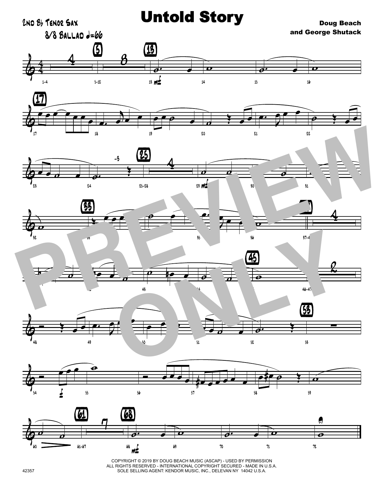 Download Doug Beach & George Shutack Untold Story - 2nd Bb Tenor Saxophone Sheet Music