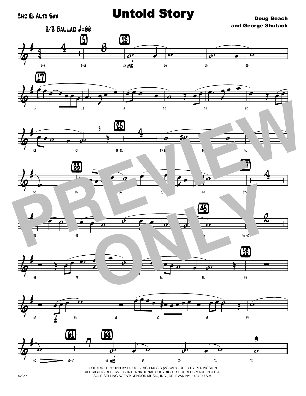 Download Doug Beach & George Shutack Untold Story - 2nd Eb Alto Saxophone Sheet Music