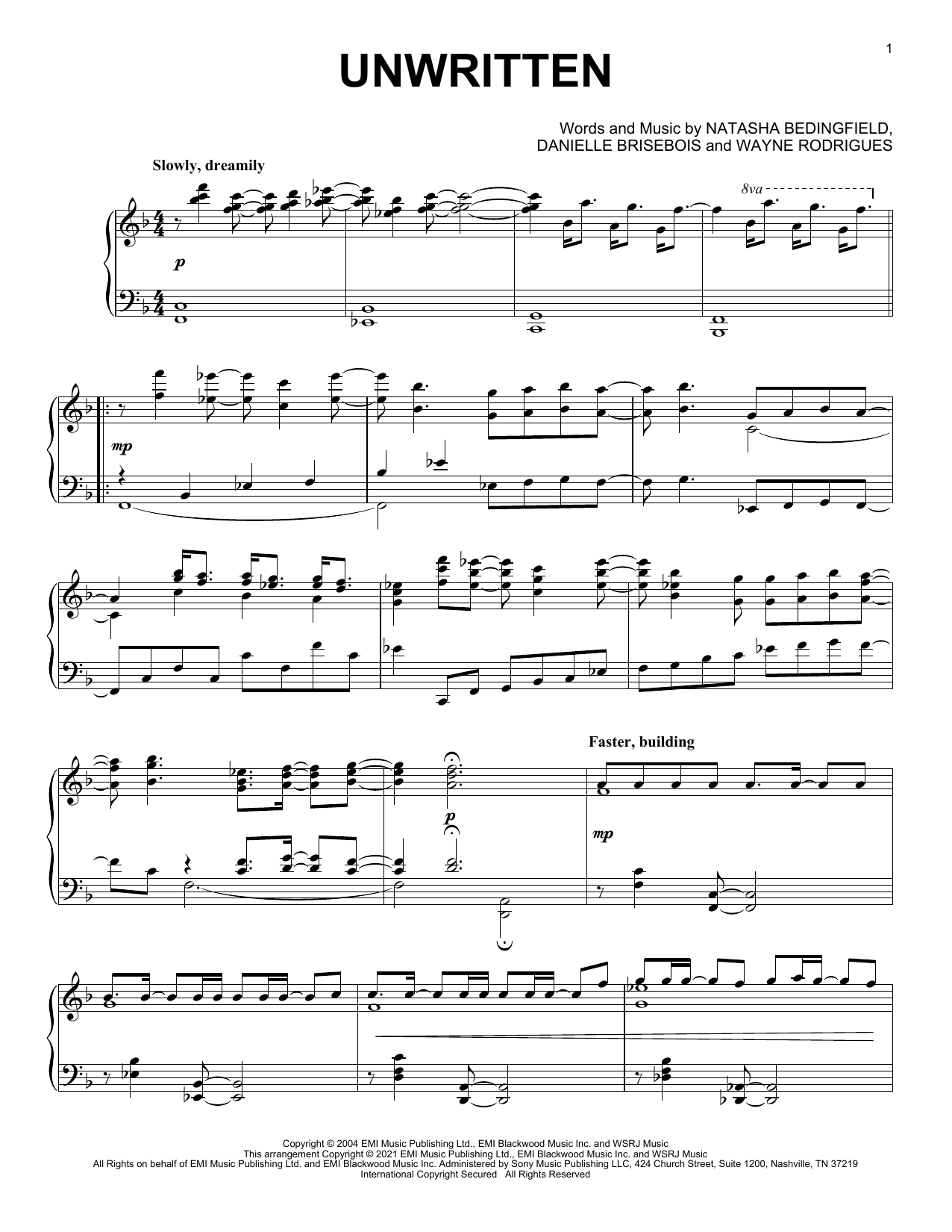 Download Natasha Bedingfield Unwritten [Classical version] Sheet Music