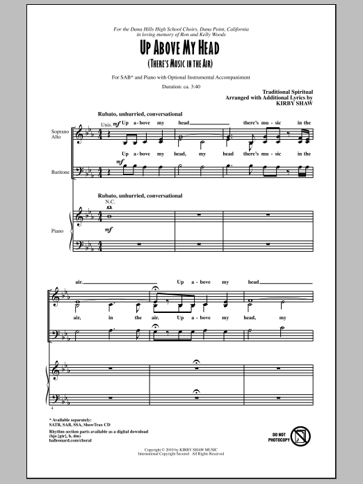 Download Kirby Shaw Up Above My Head (There's Music In The Sheet Music