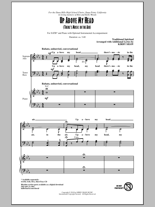 Download Kirby Shaw Up Above My Head (There's Music In The Sheet Music