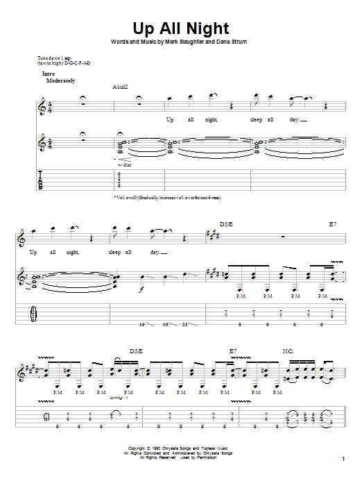 Download Slaughter Up All Night Sheet Music