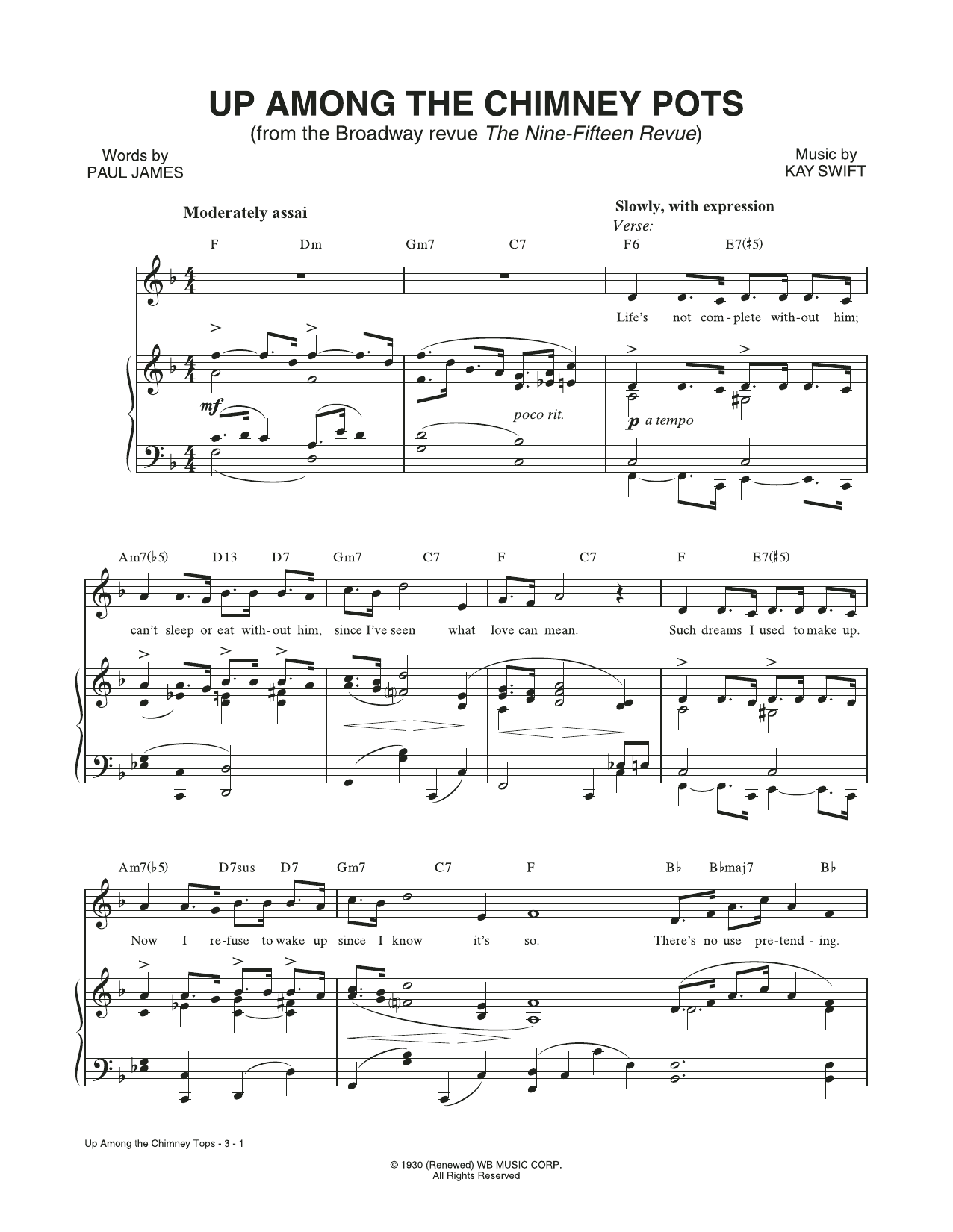 Download Kay Swift & Paul James Up Among The Chimney Pots (from The Nin Sheet Music
