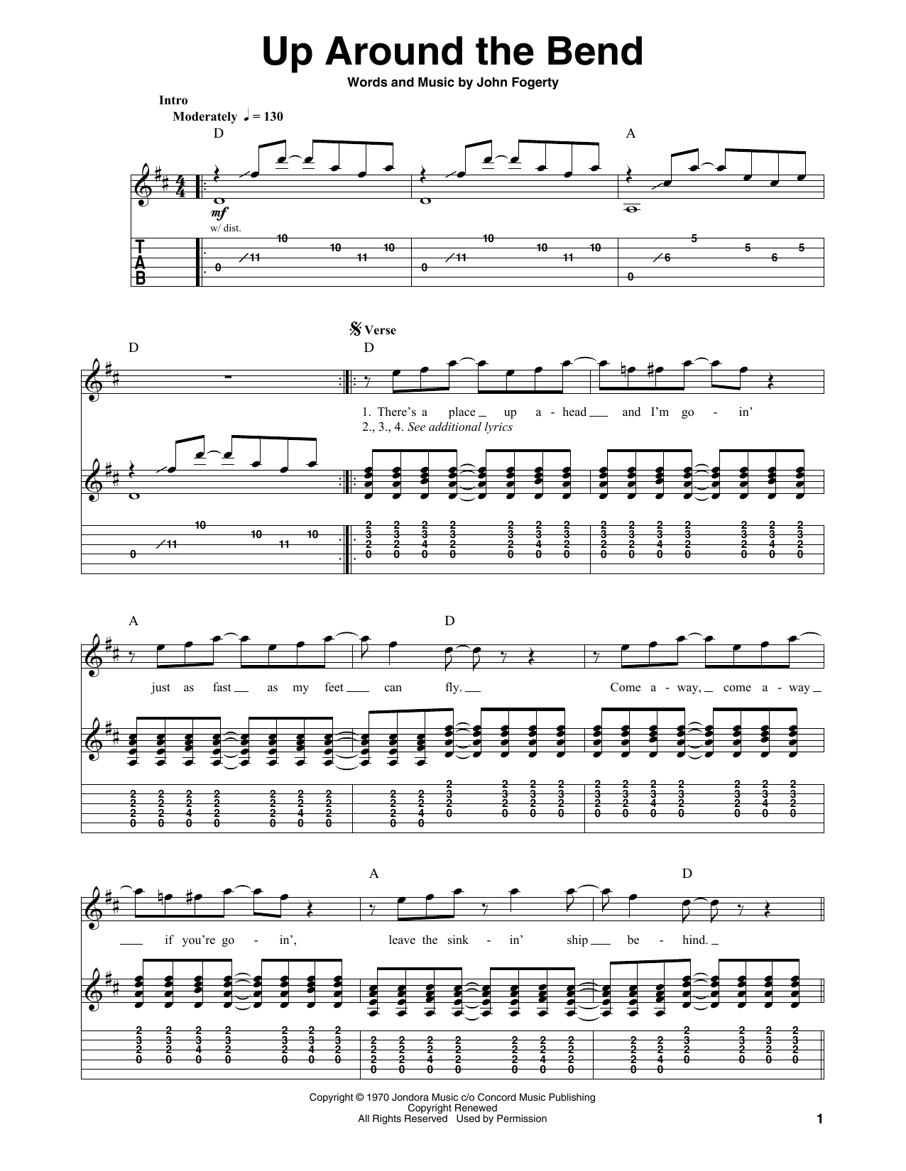 Download Creedence Clearwater Revival Up Around The Bend Sheet Music
