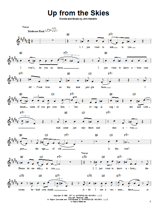 Download Jimi Hendrix Up From The Skies Sheet Music