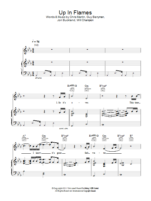 Download Coldplay Up In Flames Sheet Music