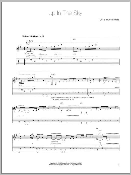 Download Joe Satriani Up In The Sky Sheet Music