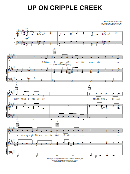Download The Band Up On Cripple Creek Sheet Music