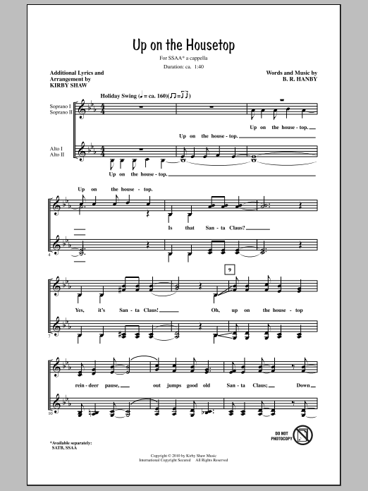 Download Kirby Shaw Up On The Housetop Sheet Music